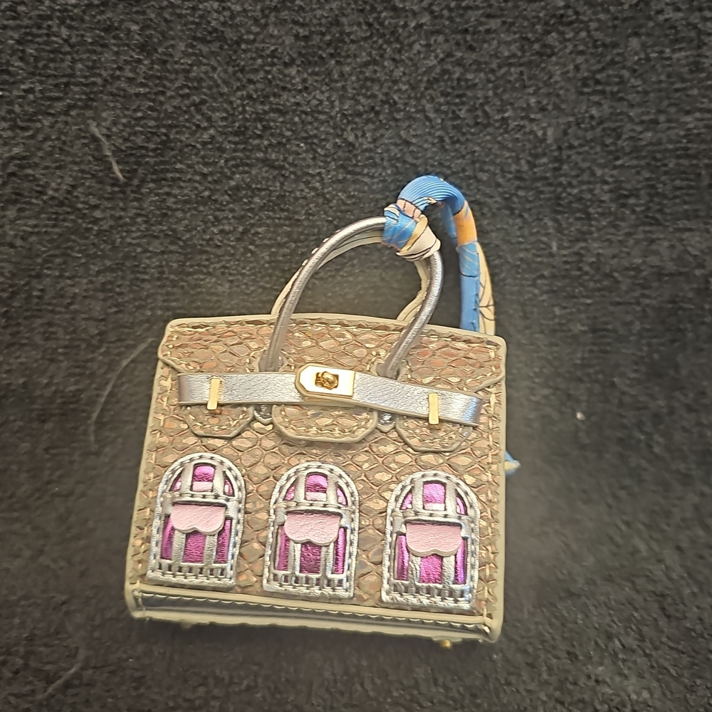 Unbranded Charming Tan and Pink Mini Bag Charm with Whimsical Design